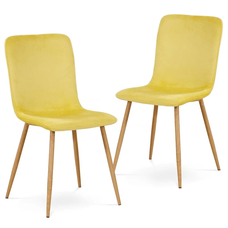Yellow Velvet Dining Chair, Mid-Century Armless Style, Set of 2