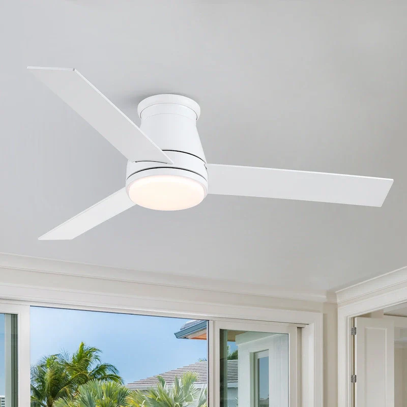 YUHAO AeroLite 48 in. Indoor White Low Profile Standard Ceiling Fan with Bright White Integrated LED Light Kit, Remote Included