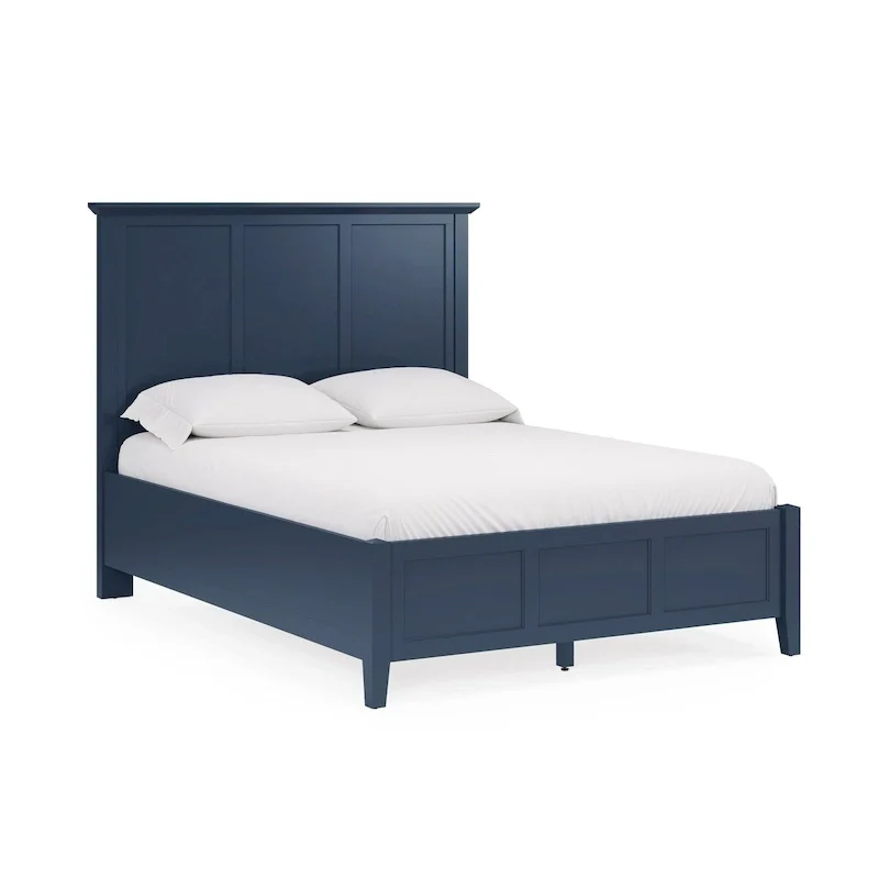 Fritz Queen Size Bed, Three Panel Design, Beveled Top, Solid Wood, Blue