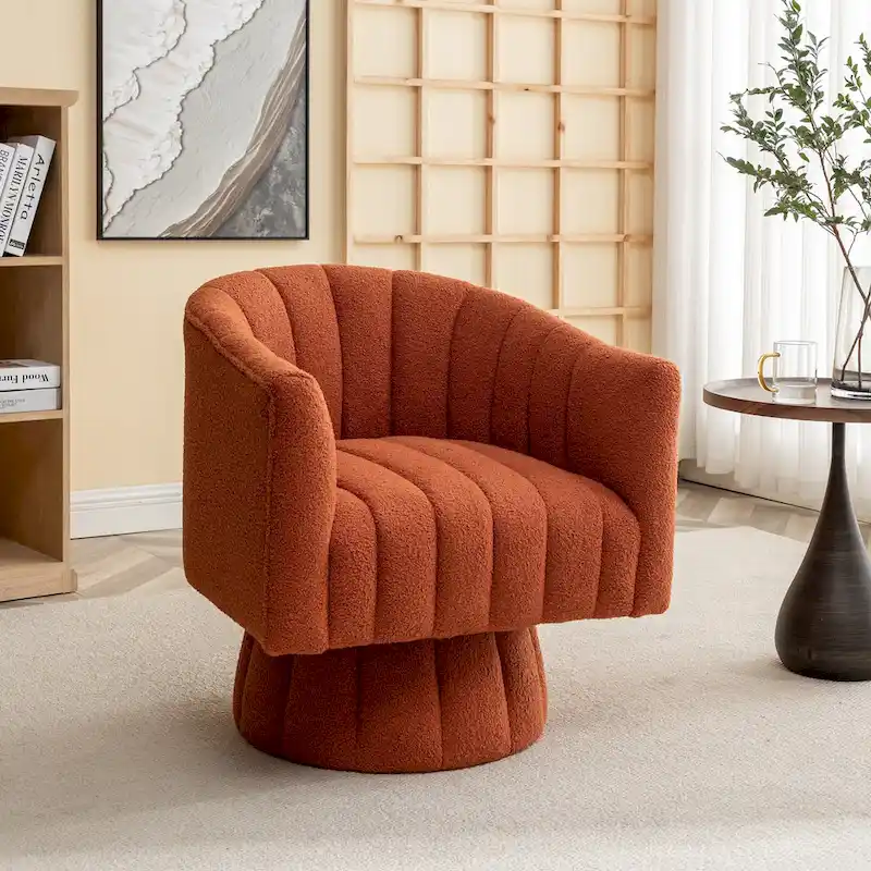 SEYNAR Modern Glam Velvet Upholstered Round Swivel Accent Barrel Chair
