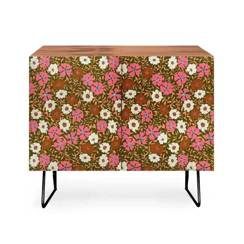 Schatzi Brown Jirra Floral Olive Walnut Credenza - Deny Designs