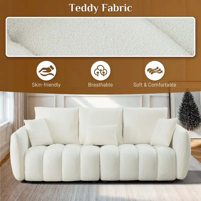 Ouyessir Overstuffed Upholstered Deep Seat Soft Fabric Sofa with 3 Pillows