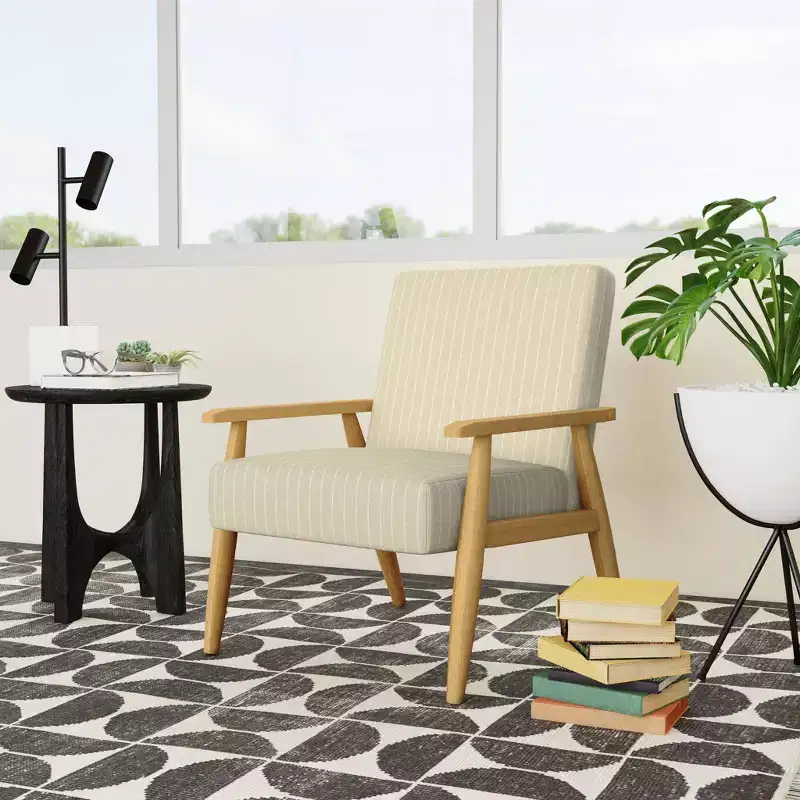 Wood Frame Accent Chair Beige - HomePop: Traditional Upholstered Armchair, Striped Pattern, 250 lb Capacity, Living Room Furniture
