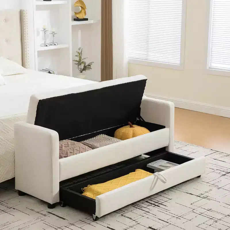 Upholstered Storage Bench Padded Bed End Bench Minimalist Entryway Bench Footstool with Drawer - ModernLuxe