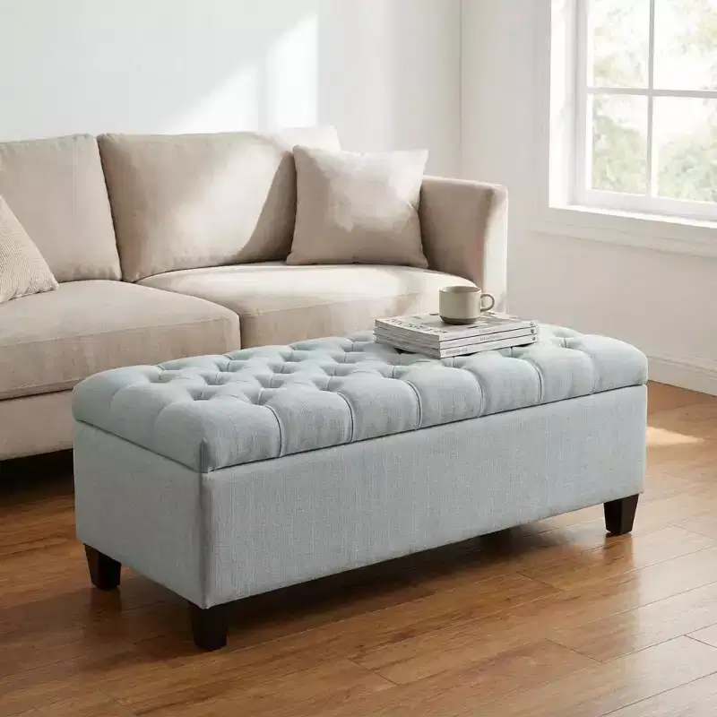 GDFStudio Aldridge 50.25 Upholstered Storage Ottoman Bench with Safety Hinges