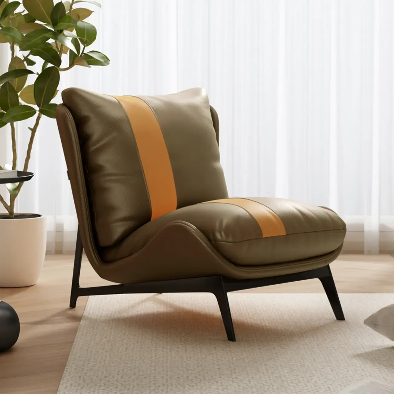 Modern Cat-Resistant Leather Striped Accent Chair