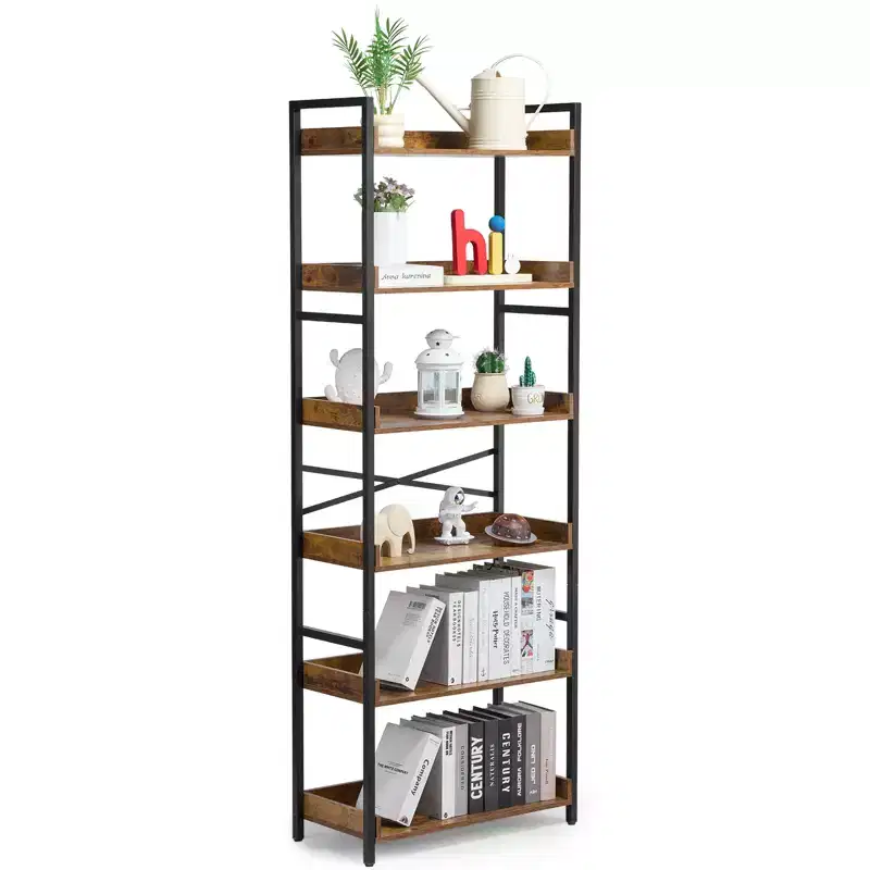 VEVOR Metal Bookshelf, 6-Tier Industrial Bookshelf, Tall Wide Rustic Vintage Storage Bookcase with Open Shelves, Freestanding Display Shelving