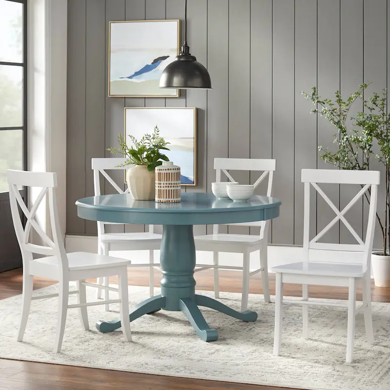 5-Piece Pedestal Dining Set Round Table & 4 Chairs Kitchen