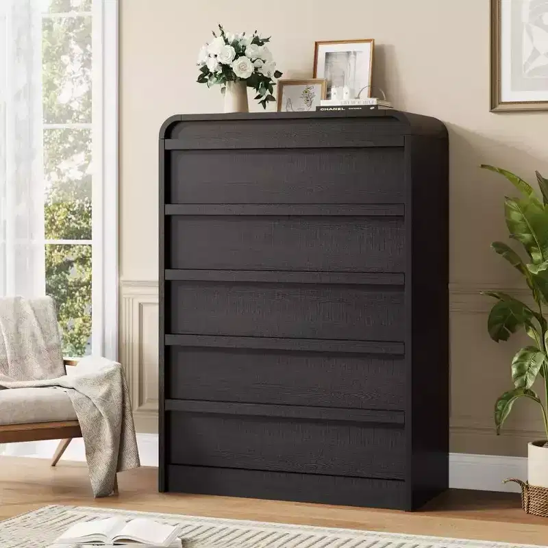 45 Arched White 5-Drawer Dresser, Curved Wood Chest for Bedroom, Living Room and Nursery