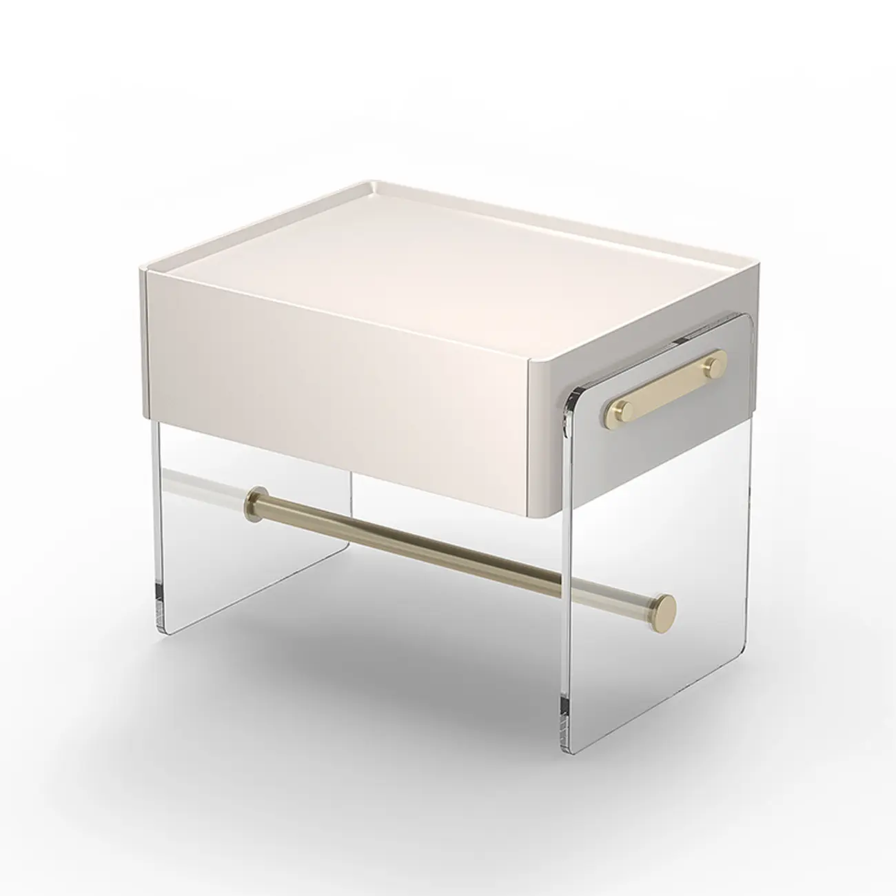 Modish White Acrylic 1-Drawer Nightstand with Shelf