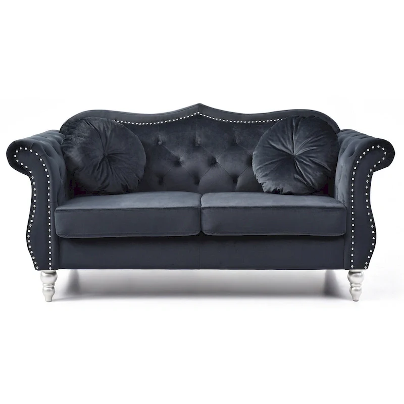 Hollywood 68 in. Velvet Chesterfield Loveseat with 2-Throw Pillow - 68L x 35W x 34H