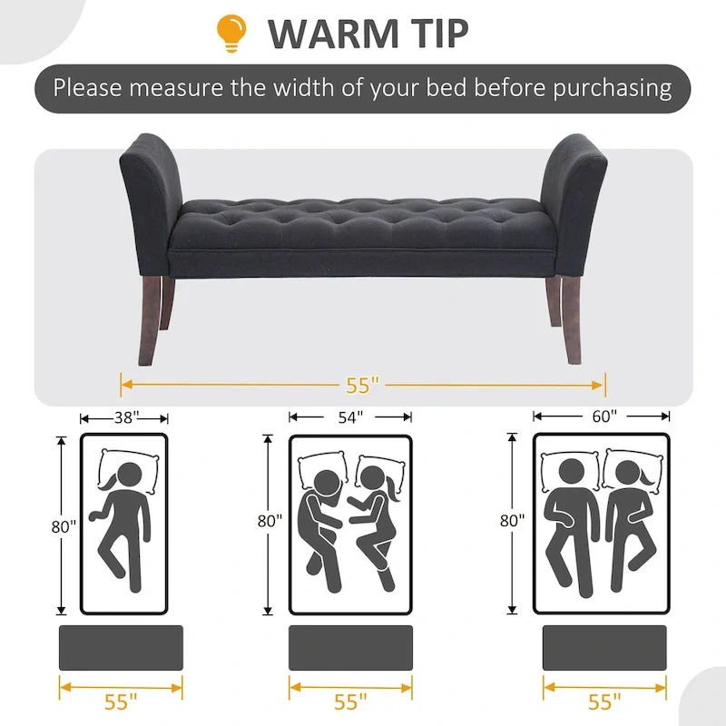 HOMCOM End of Bed Bench with Button Tufted Design, Upholstered Bench