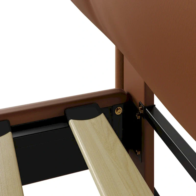 PU Leather Platform Bed with Button-Tufted Headboard & Wood Bedposts – Coffee, Queen / King / Cal King, Sleeps 2