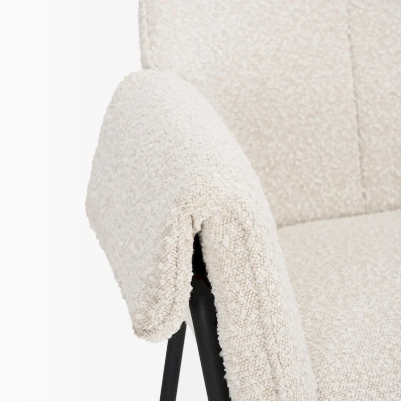 Brently Dining Chair w/ Cream Boucle Fabric & Matte Black Metal Legs