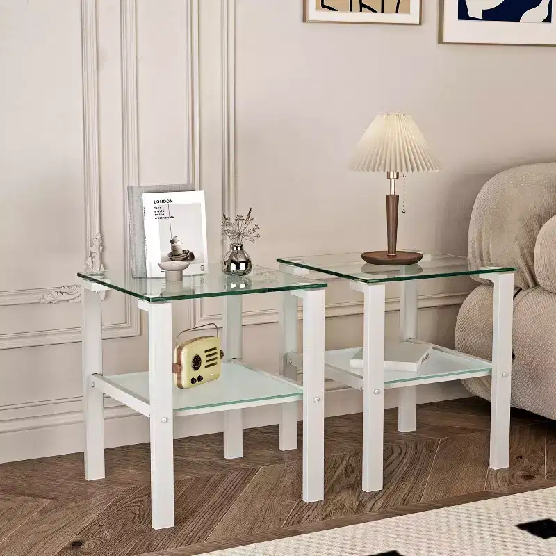 MAYEERTY End Table Set of 2, Small Round Table Corner Table for Bedroom Living Room, White