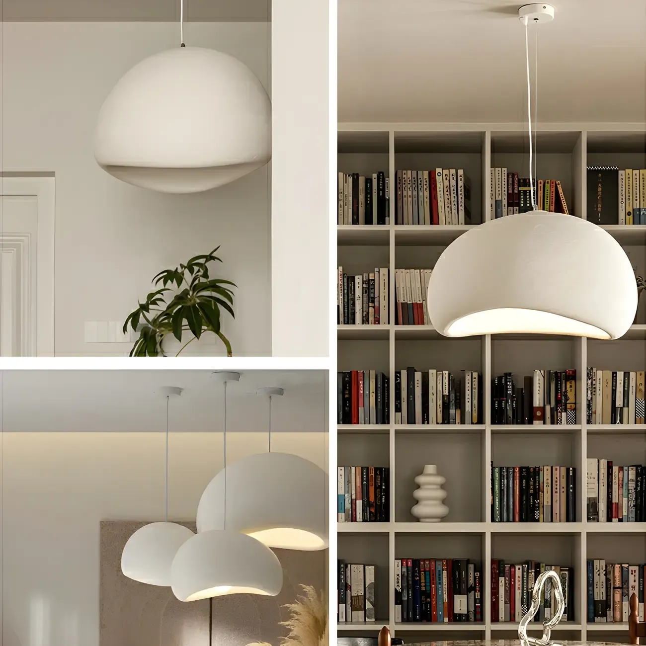 Art Deco Modern White Resin Dome Hanging Pendant Light