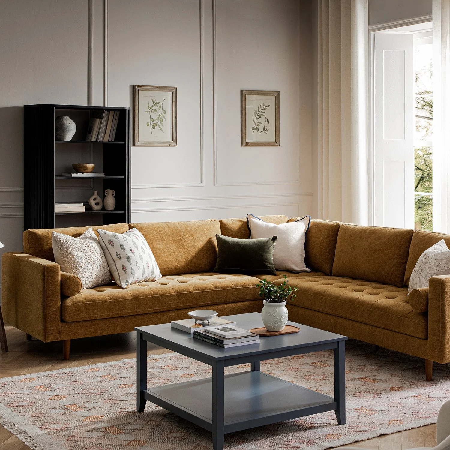 5+Seater Corner Sofa, Spiced Honey Chenille