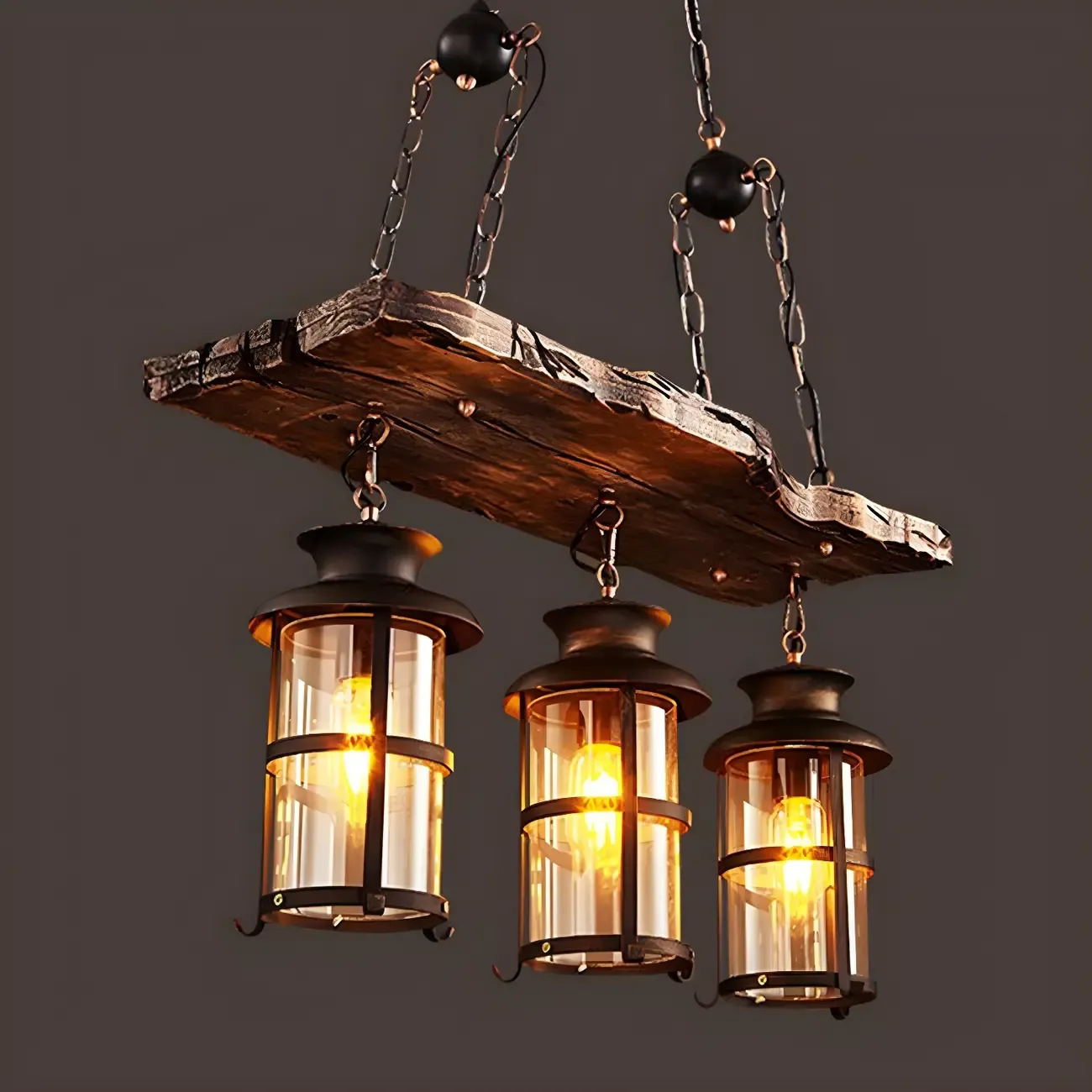Rustic Industrial Large Wood Island Chandelier