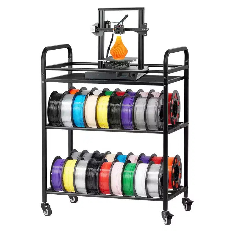 VEVOR 3D Printer Filament Storage Rack, 3 Tier Heavy Duty Storage Shelf, Rolling Filament Spool Holders Racks with Wheels, Black