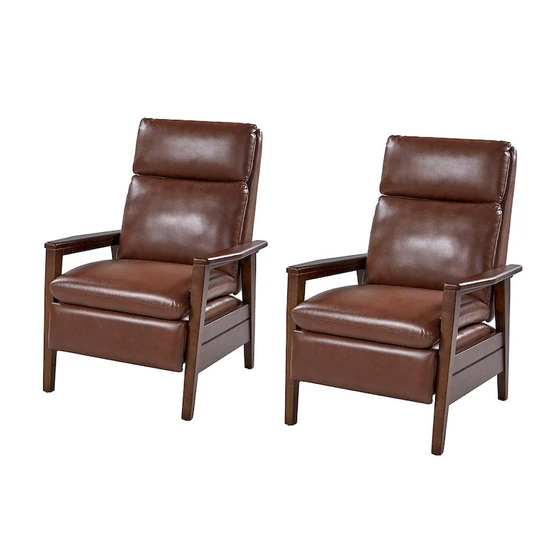 Patrick Mid-century Vegan Leather Solid Wood Recliner Set of 2 by