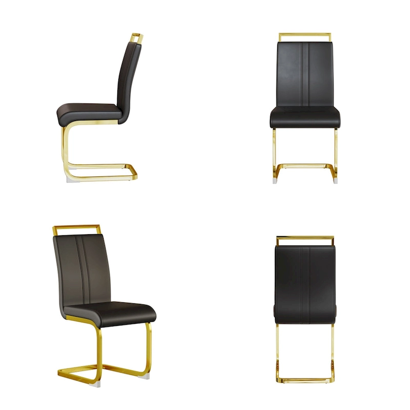 PU Leather High Back Upholstered Dining Chair w/ Metal Legs (Set of 4)