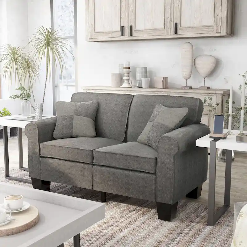 Contemporary Linen Fabric Padded Loveseat by Furniture of America