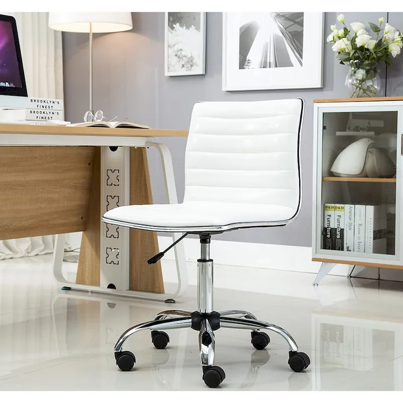 Carson Carrington Olafsvik Swivel Mid Back Armless Ribbed Task Leather White Upholstery Office Chair