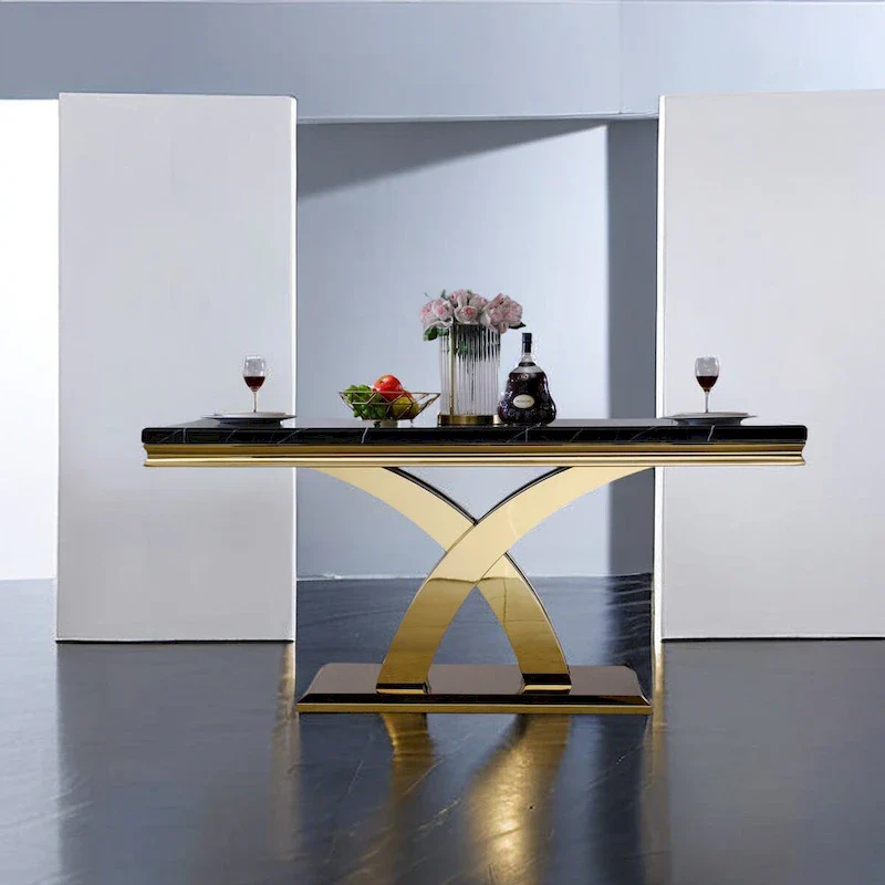 Black Gold & Silver, Round Dining Table, Seats 6