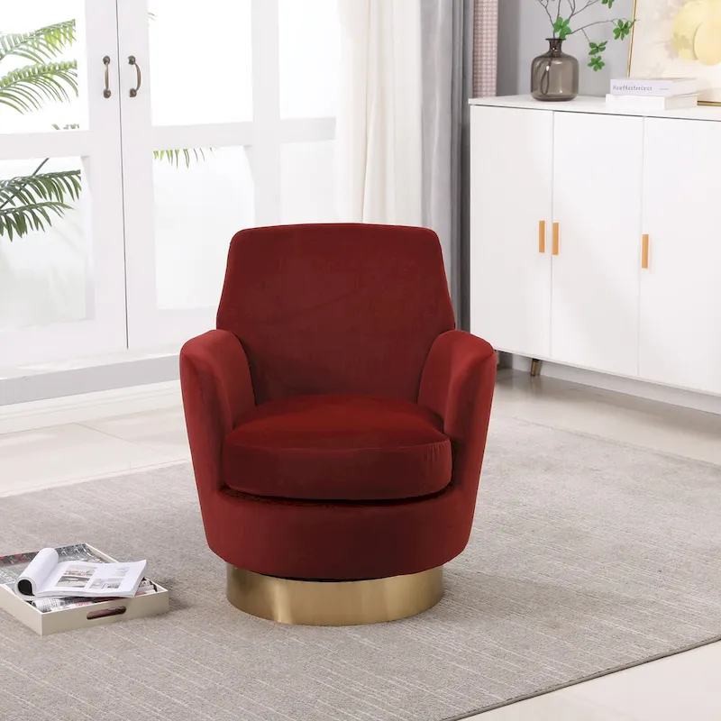 Velvet Soft Fabric Swivel Barrel Chair - 28.3 x 29.3 x 32.7