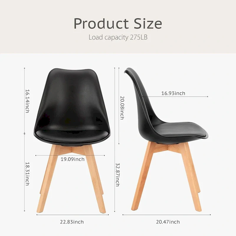 Black PU Leather Dining Chairs with Beech Wood Legs - Set of 4