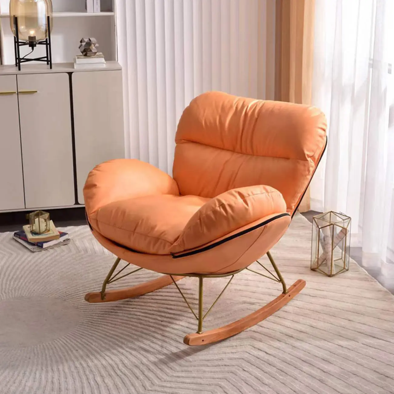 Modern Ergonomic Wingback Rocking Chair with Upholstered