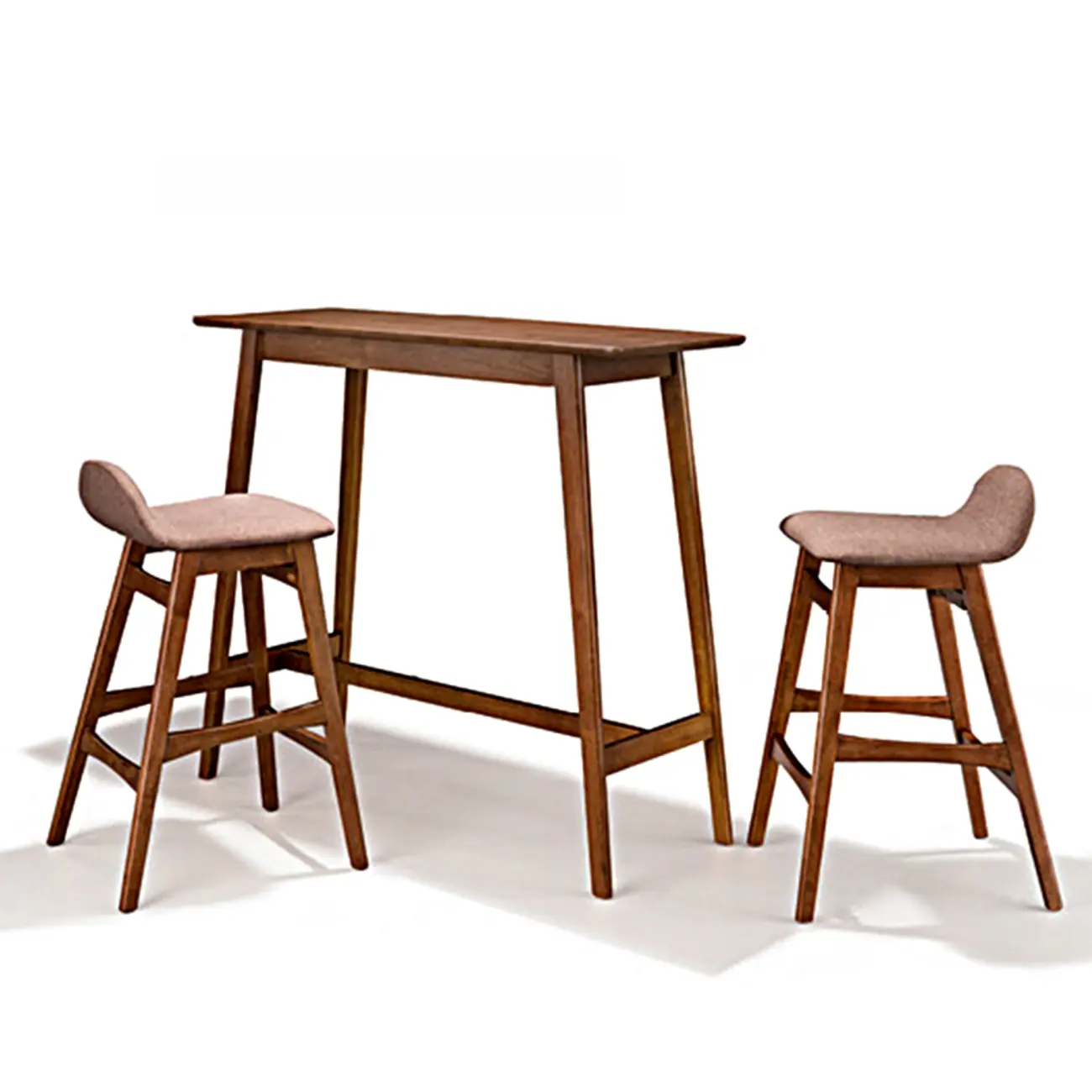 Scandinavian Brown Wooden Rubberwood Footrest Bar Tables