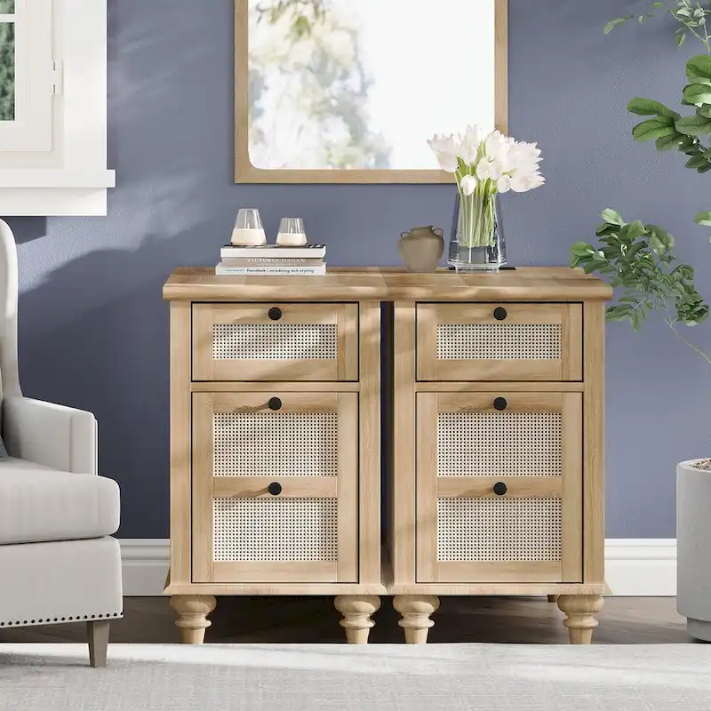 Farmhouse End Table with Charging Station, Wood Sofa Side Table