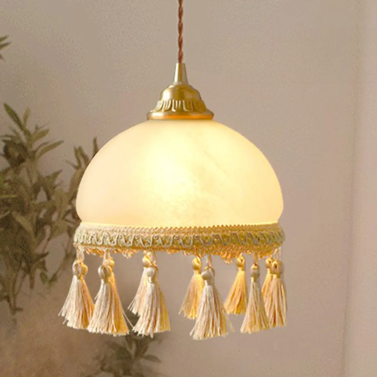 Modern Yellow Glass Dome Tassels Pendant Light