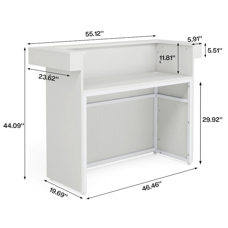 Reception Desk with Light, Modern Front Desk with 2 Grommets