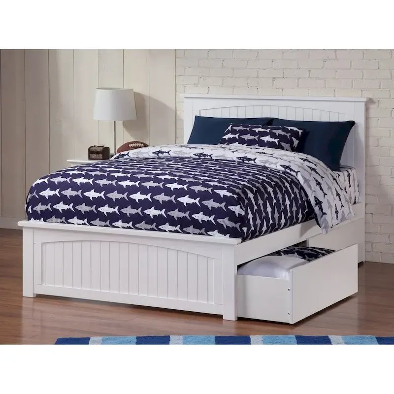 Full Platform Bed with 2 Bed Drawers in White