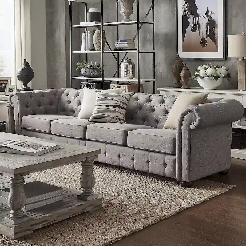 Light Grey Extra Long Chesterfield Sofa