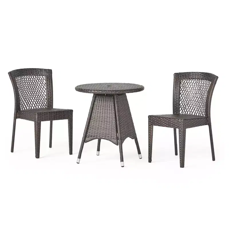 Christopher Knight Home Candice 3 Piece Patio Bistro Dining Furniture Set with Stackable Chairs