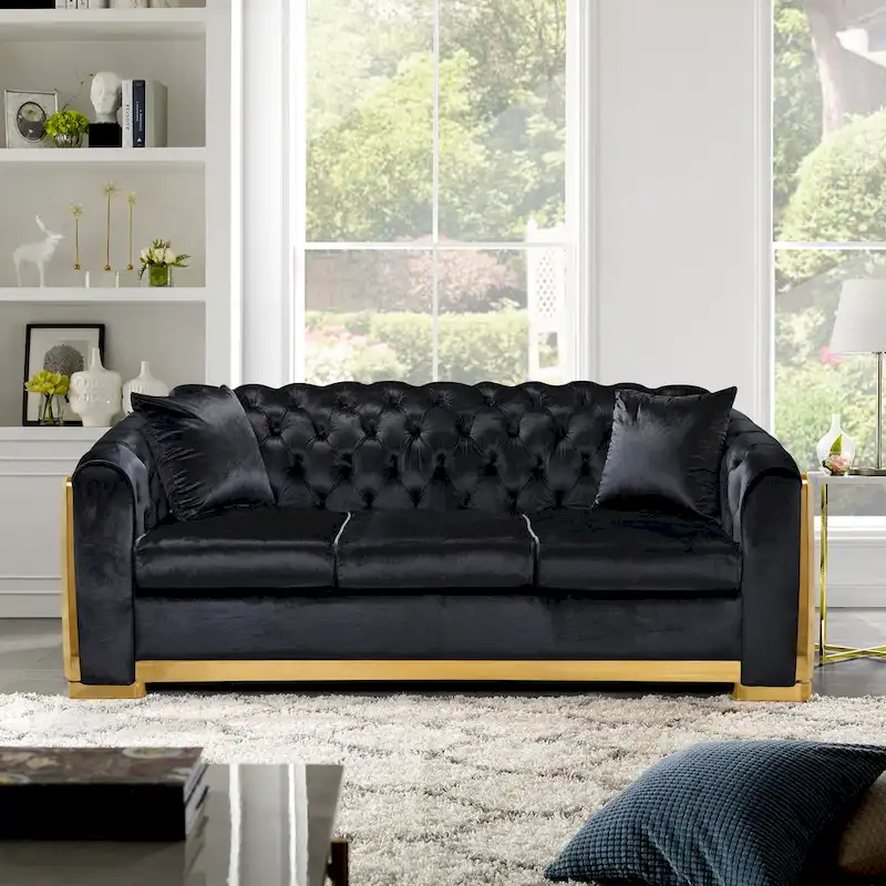 84  Luxury Chesterfield Velvet Sofa with Gold Trim