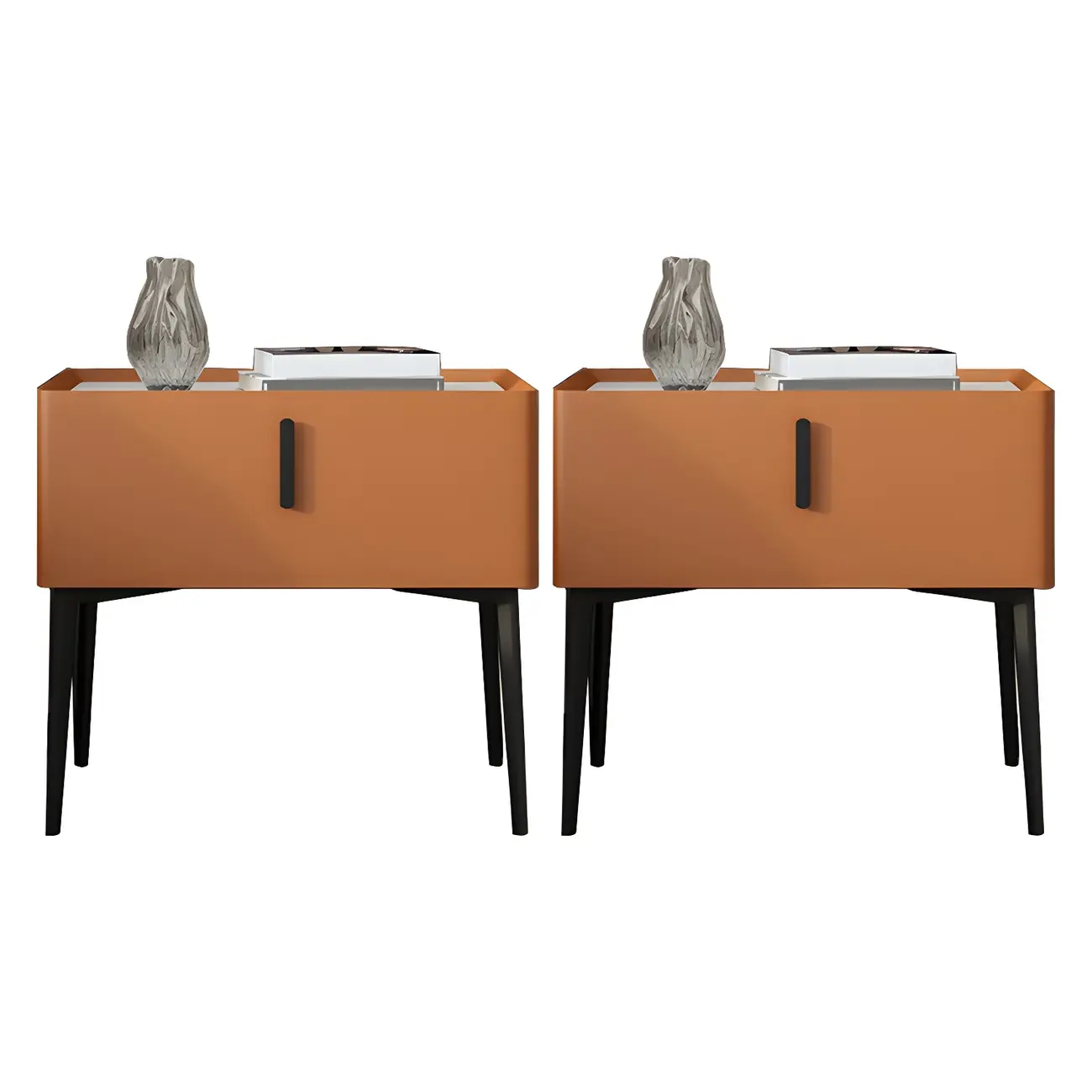 Trendy Narrow Cubic Wooden Nightstand with Legs