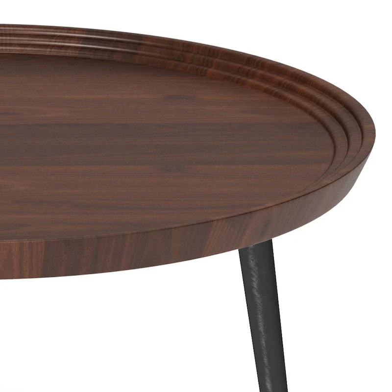 Cognac Round Coffee Table with Metal Legs - 30