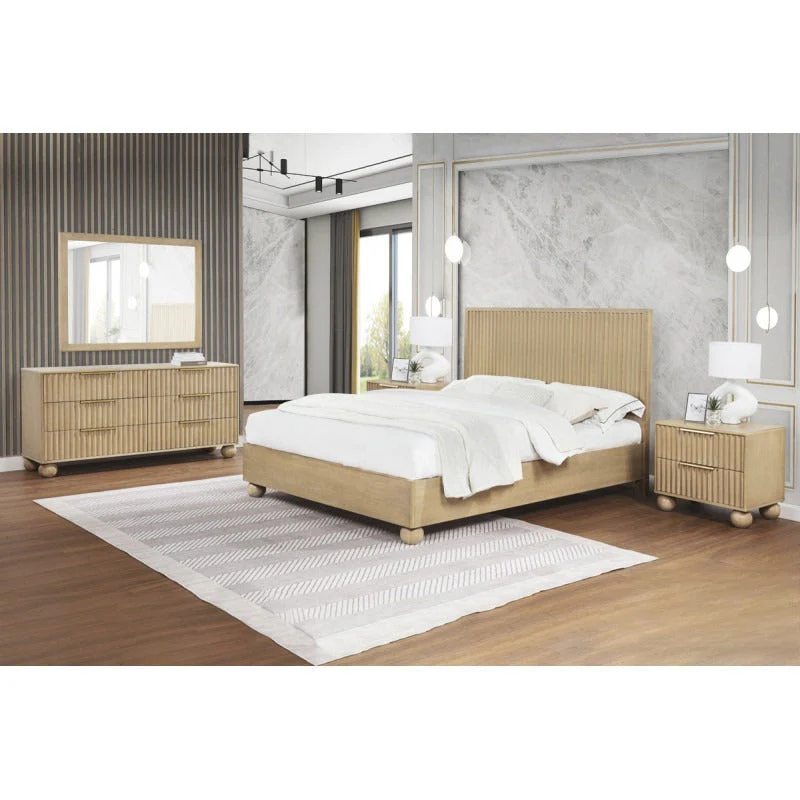 Modern Minimalist 6 Drawer Dresser with Fluted Panels and Rounded Legs