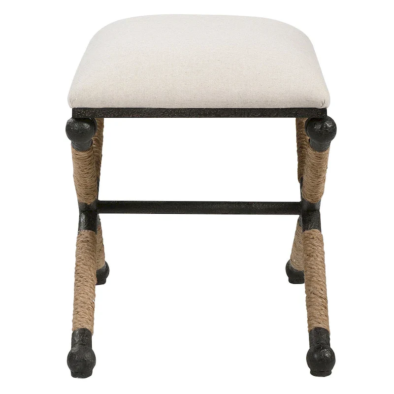 Black Iron Frame Oatmeal Fabric Top Single Bench