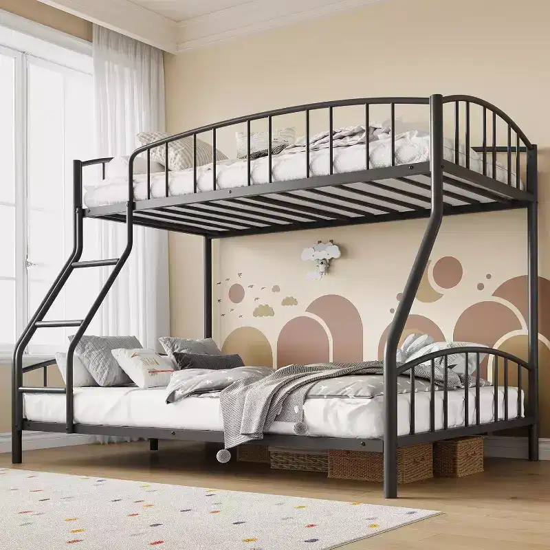 Twin Over Full Metal Bunk Bed, Space Saving Heavy Duty Steel Frame With Arched Guardrail And Ladder, Easy Assembly, No Box Spring Needed