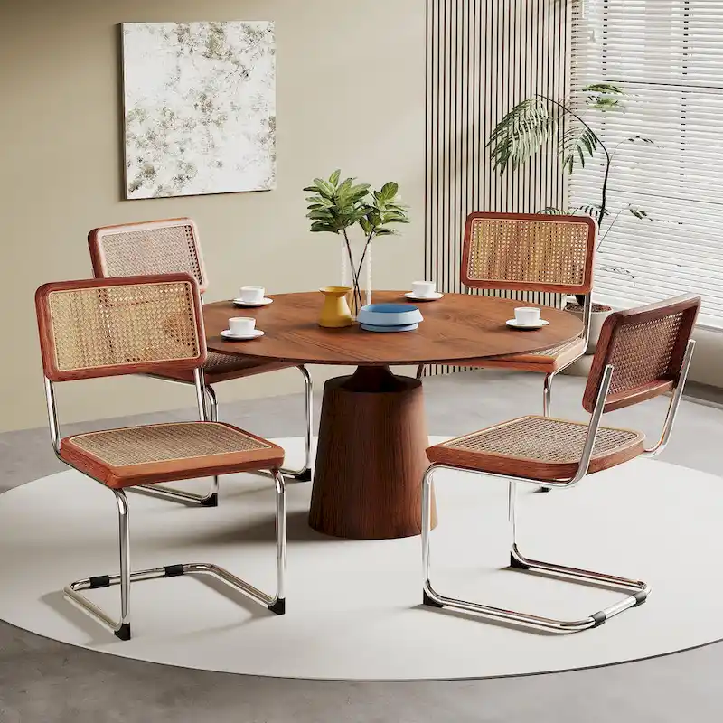 Dining Chairs Set of 2, Upholstered Natural Rattan Kitchen Chairs, Armless Accent Chair Side Chairs