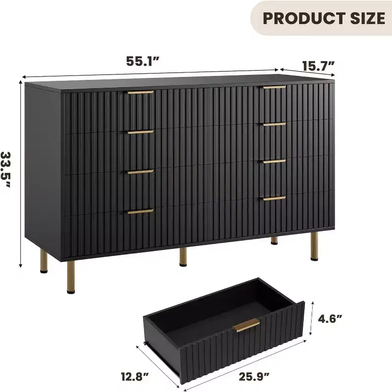54-inch wide storage cabinet with 8 drawers, bedroom dresser, wooden organizer cabinet, can be used as a TV stand, suitable for living roomhallway