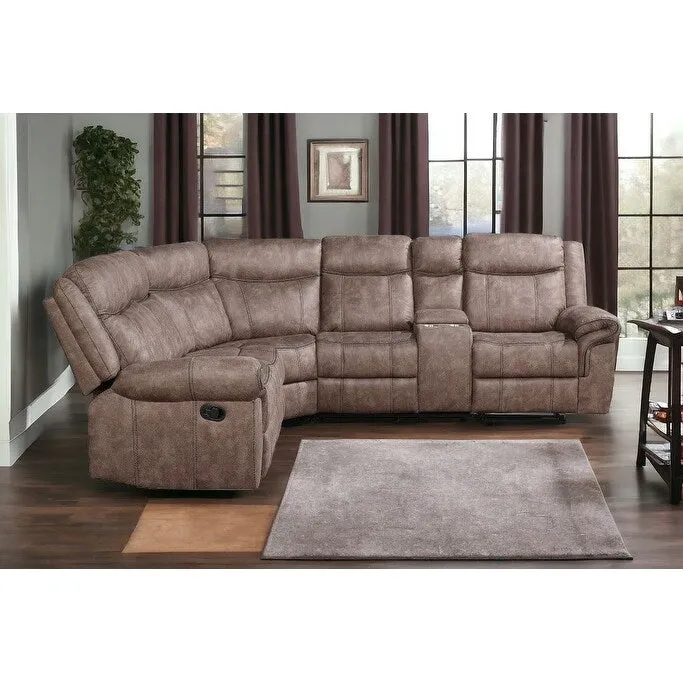 HomeRoots Chocolate Velvet Reclining L Shaped Six Piece Corner Sectional With Console - 131