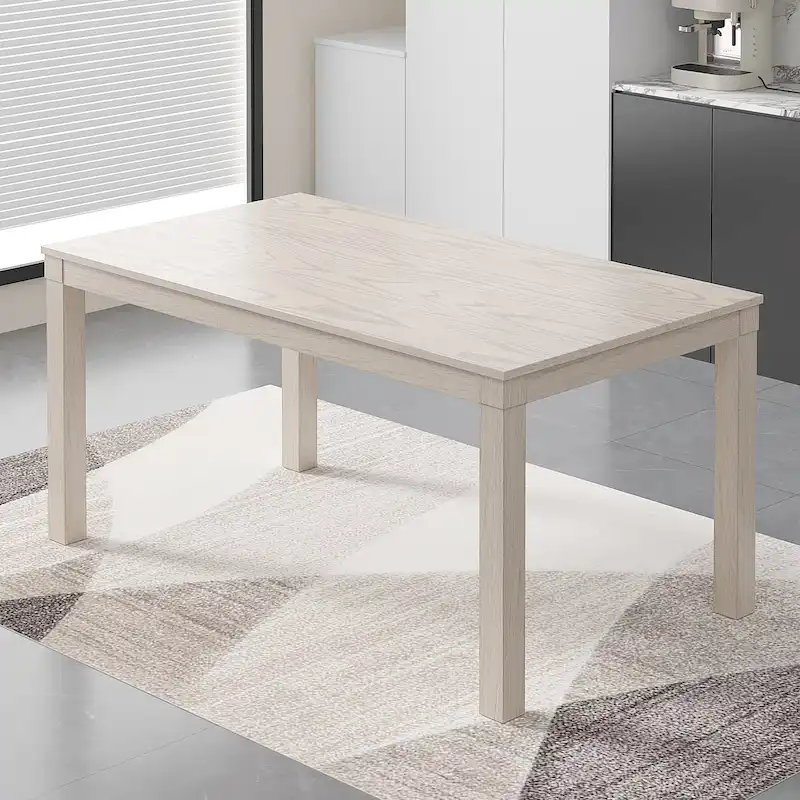 63 Inch Home Oak Wood Dining Table 6-Person Indoor Outdoor Table with Solid Wood Legs