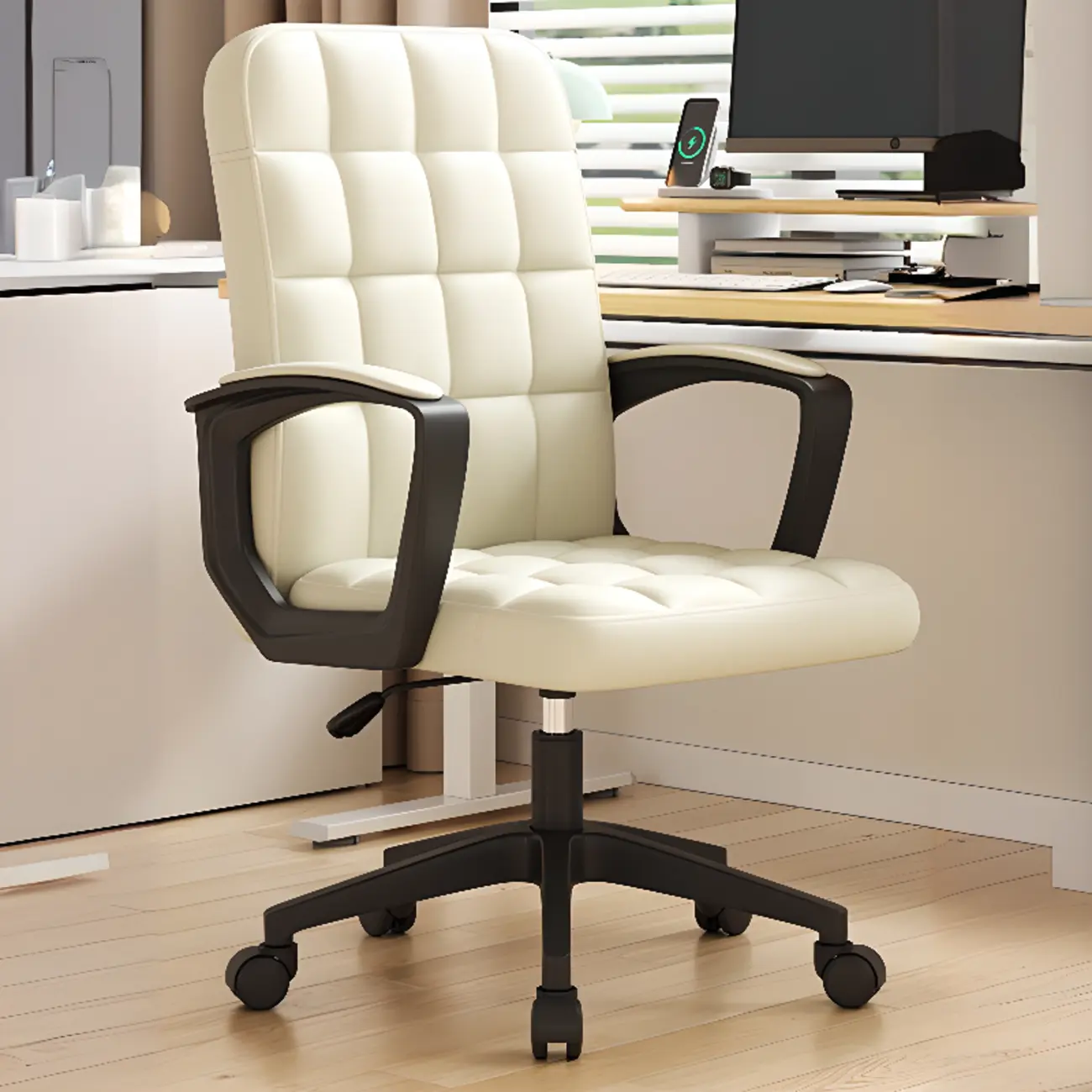 Modern Black Faux Leather Adjustable Swivel Office Chair