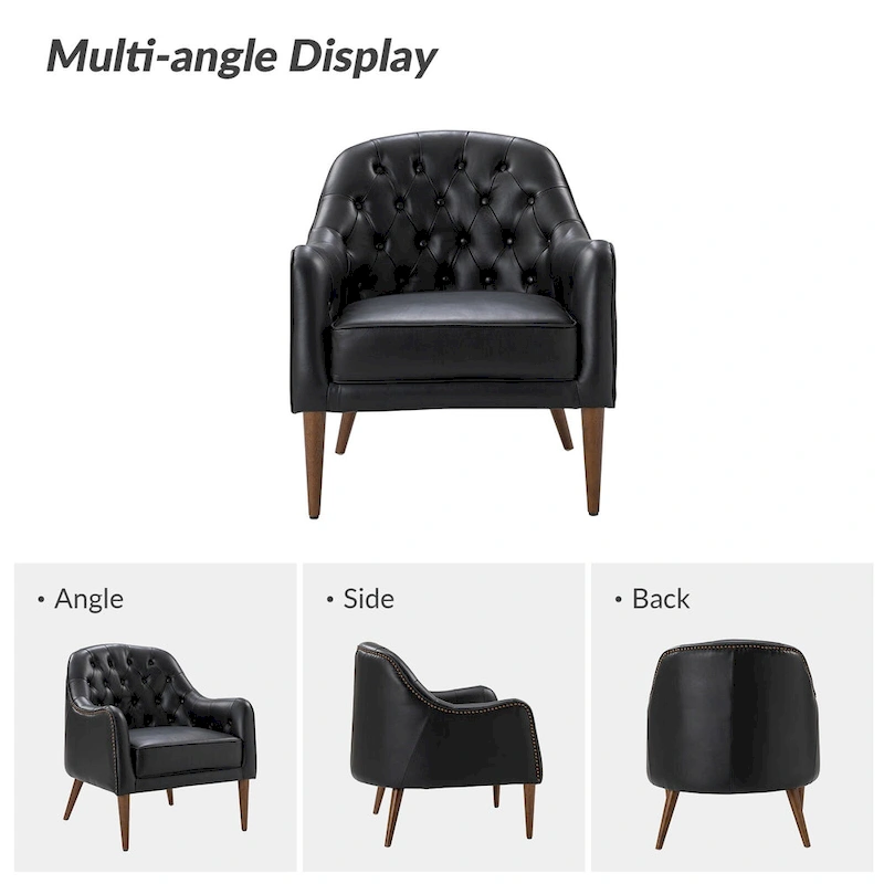 Melisa Classic Genuine Leather Wood Legs Barrel Chair With Tufted Back Set Of 2 By HULALA HOME